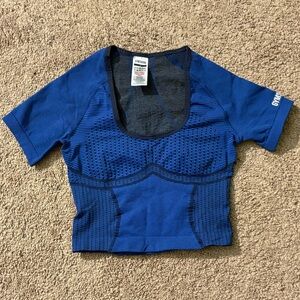Gymshark Black and Royal Blue Seamless Workout Top - Size S